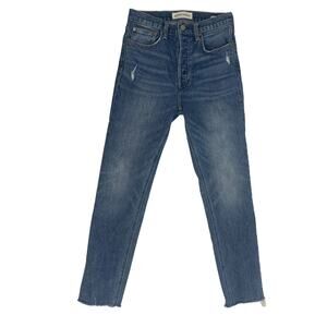 DENIM FORUM Yoko High Rise Slim Button Fly Raw Hem Jeans | 27